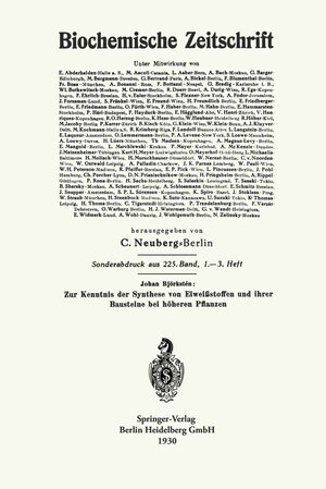 Buchcover Zur Kenntnis der Synthese von Eiweißstoffen und ihrer Bausteine bei höheren Pflanzen | Johan Björkstén | EAN 9783662312858 | ISBN 3-662-31285-9 | ISBN 978-3-662-31285-8